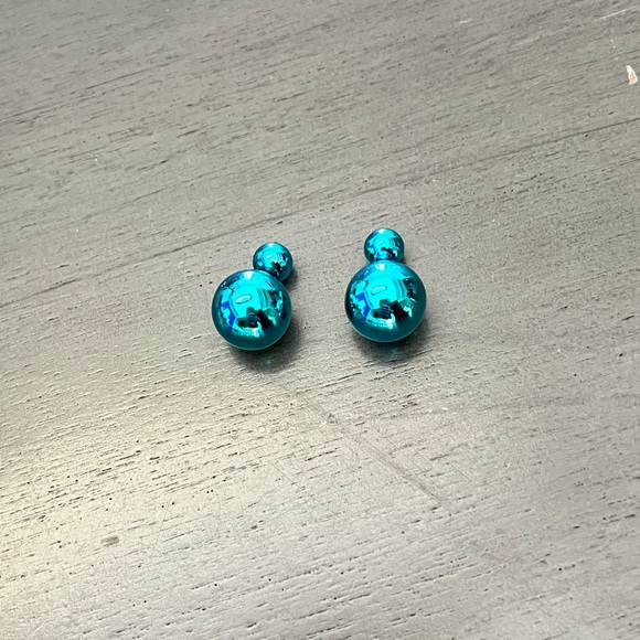 Turquoise Blue Metallic Lightweight Double Sided Interchangeable Back Earrings - Picture 4 of 7
